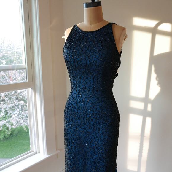 Hand-Beaded Silk Gown Y2K Vintage Prom Dress Evening Gown Mermaid-Core – Rare - Picture 1 of 10